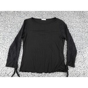 Coin Lace Sleeve Top Womens XL Black Good Tie Cuff Lettuce Hem Scoop Neck